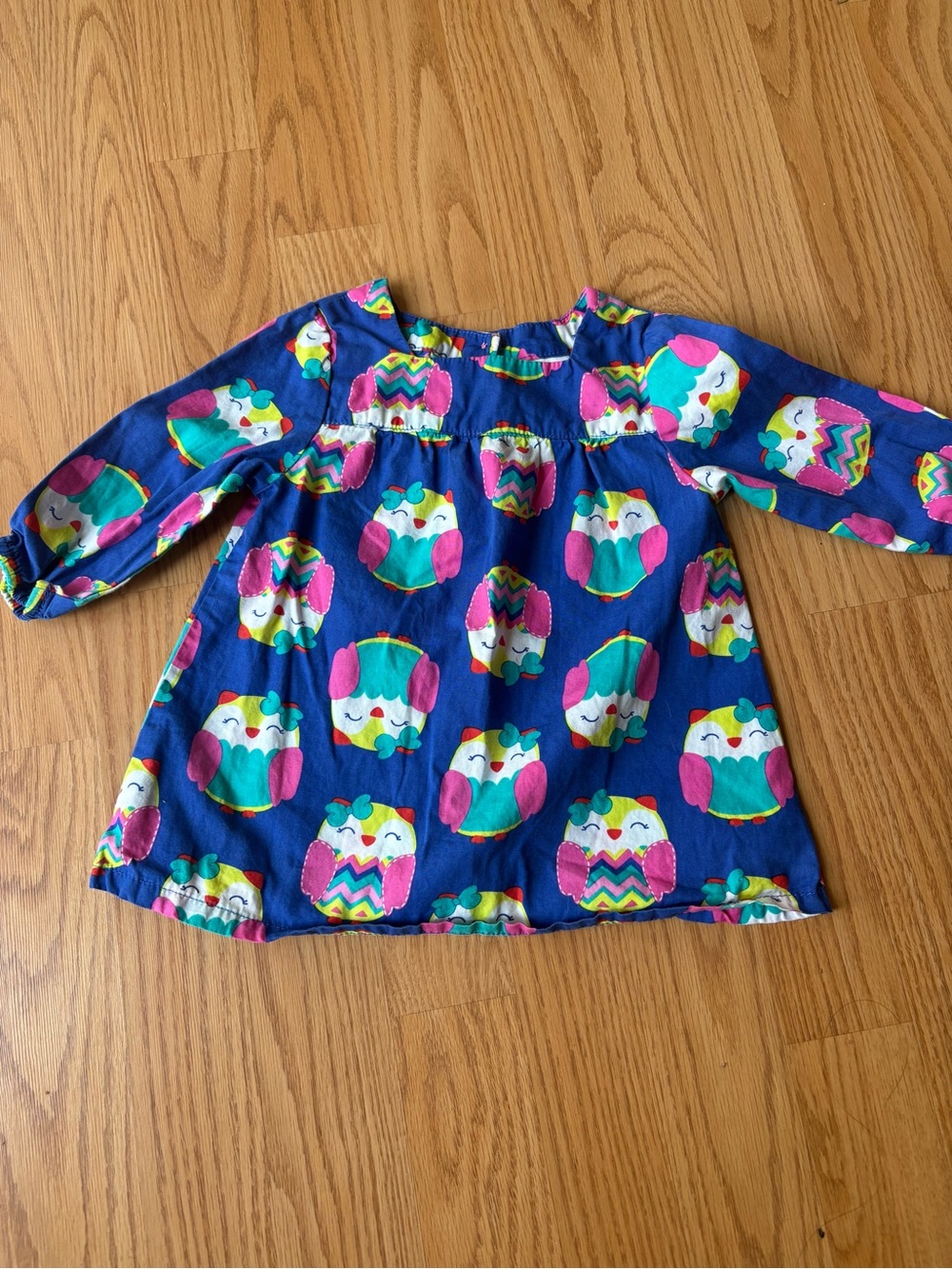 Nursery Rhyme Blue Long-Sleeve Owl Print Top with Pink & Teal Accents